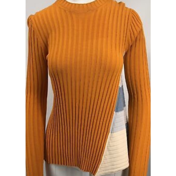 Rosetta Getty Godet Orange Ribbed Sweater w/ Blue/White Paneled Side sz L - Picture 2 of 6